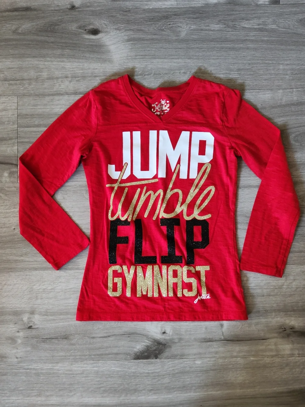 Justice Long Sleeve Glitter Cheer Tumbling Shirt Size 8